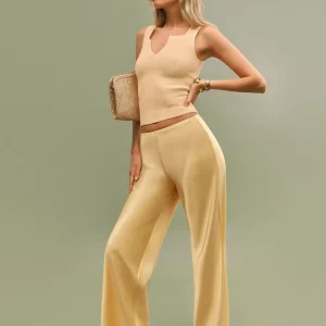 Petites Gale Satin Mid Rise Bias Pant